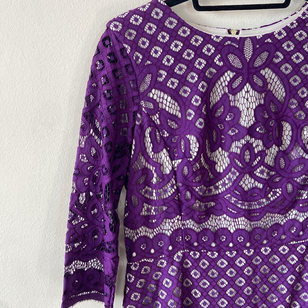New Gabby Skye Purple Lace Sheath Cocktail Dress 3/4 Sleeve Size 12 Cocktail - Picture 3 of 7